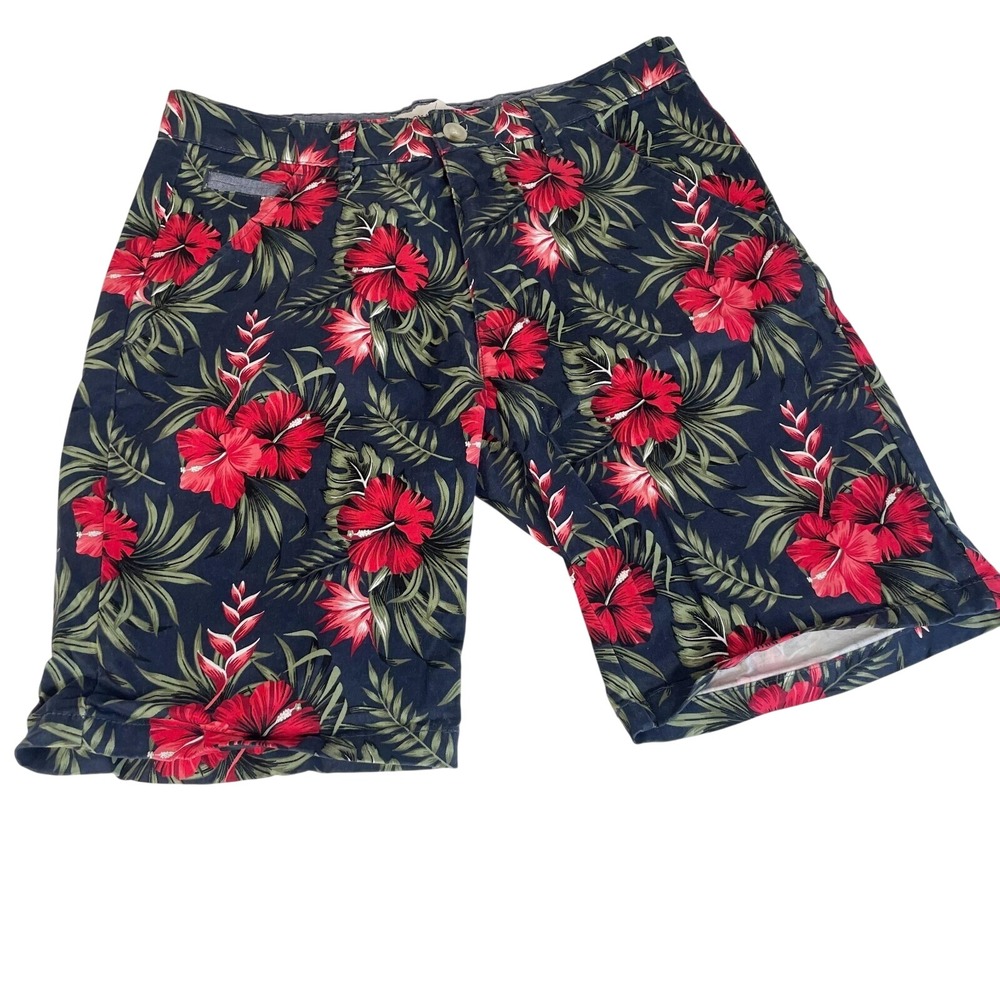 Hudson & Barrow Tropical Chino Shorts Mens 30 Red Flat Front Pockets Summer